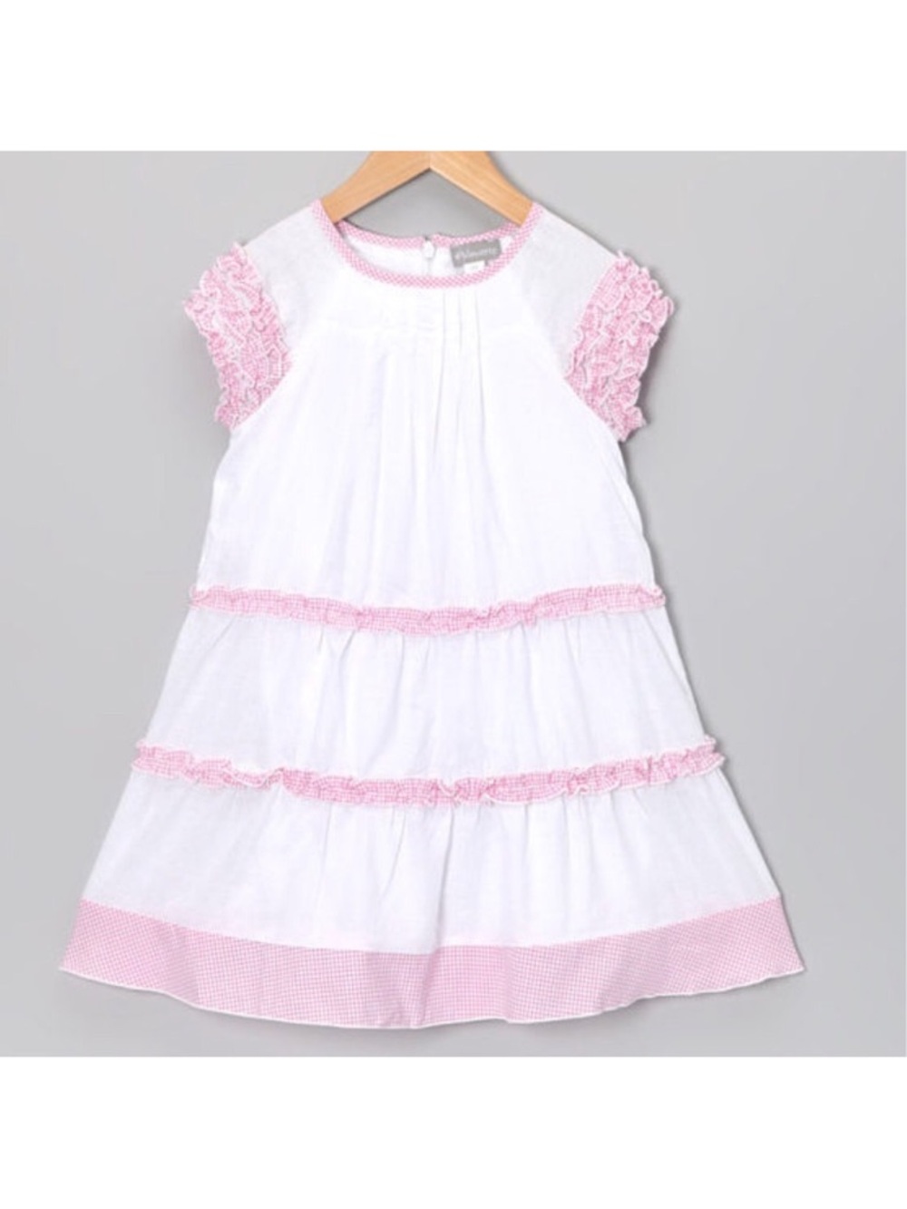 Alouette White & Pink Girls Ruffle Tiered Cotton Dress